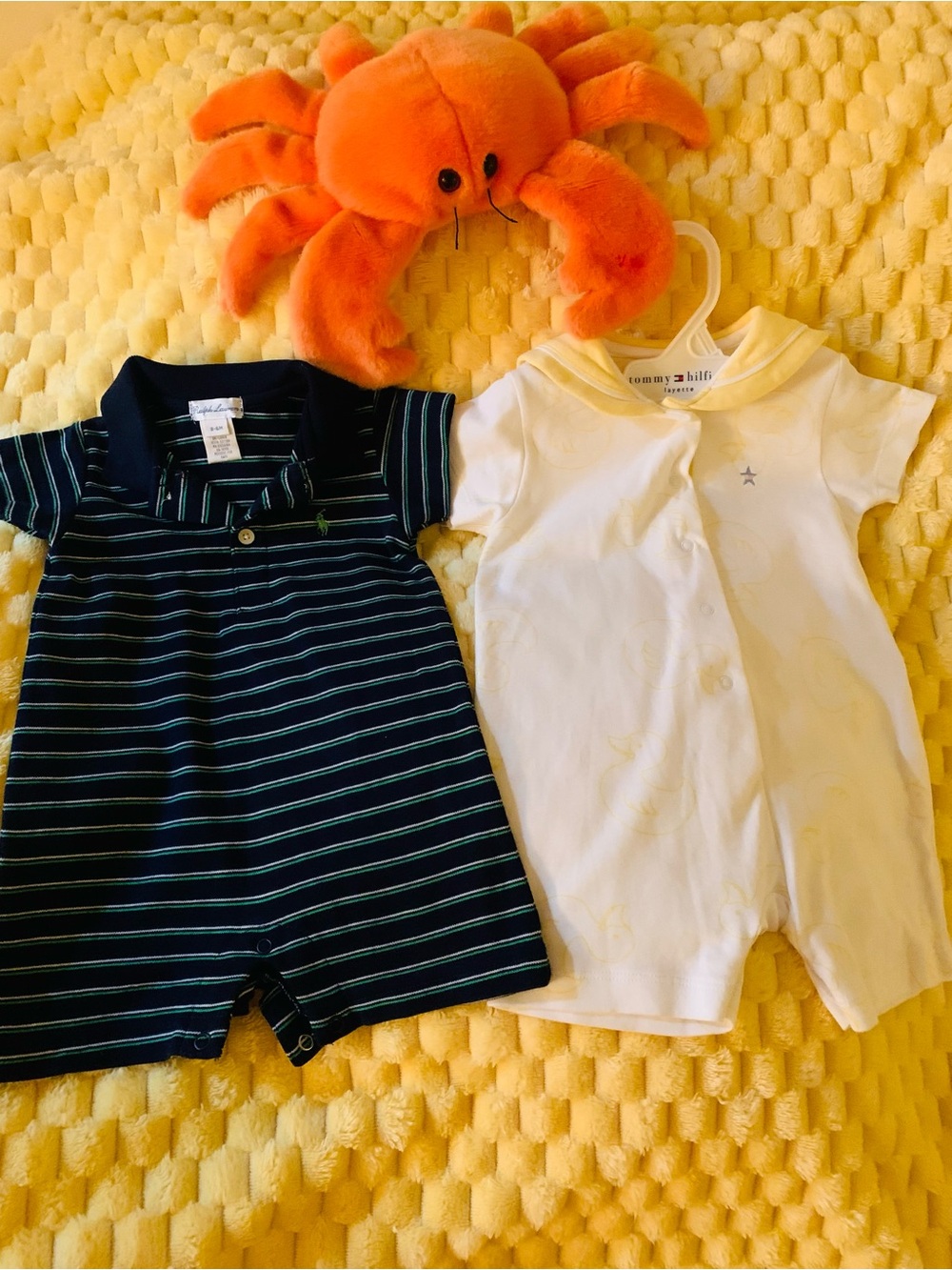 Baby Boy Summer Sets Tommy Hilfiger 6-9M Yellow & Ralph Lauren Navy Striped 3-6M